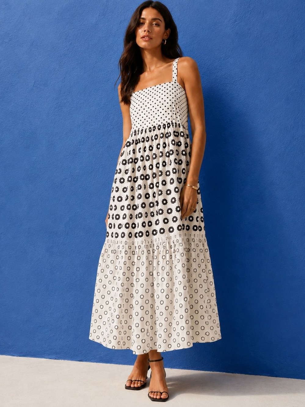 NWT TORY BURCH Mod Dot Patchwork Printed Cotton Sundress Tiered Dress Size 12